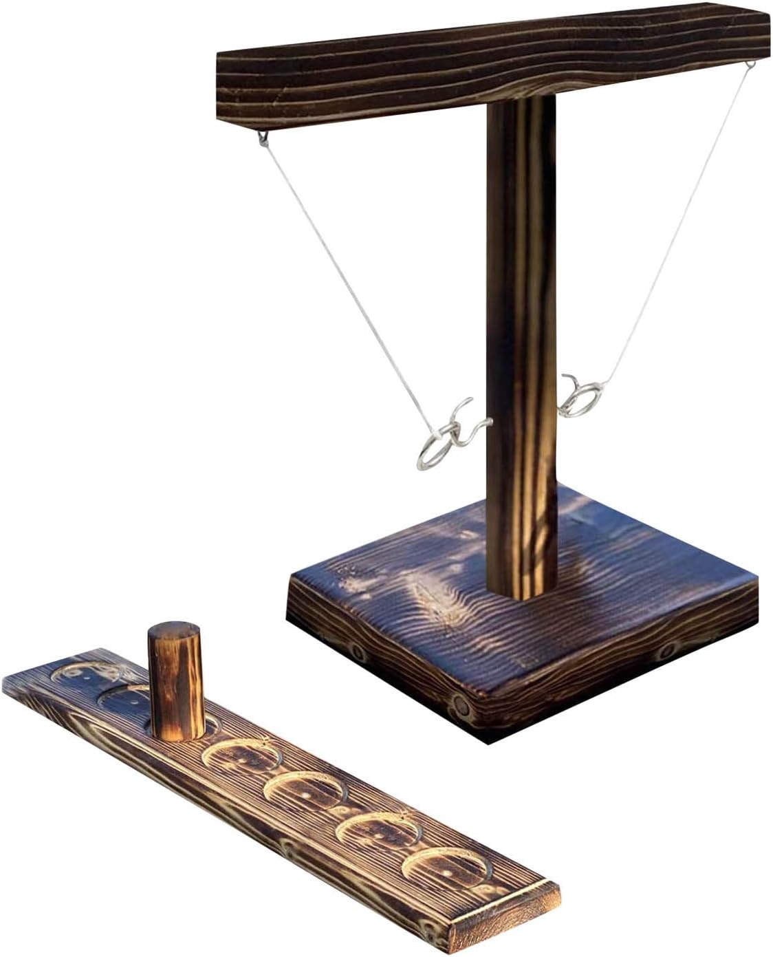 Hooks and Table Top Ring Toss Game Ladder Handmade Wooden