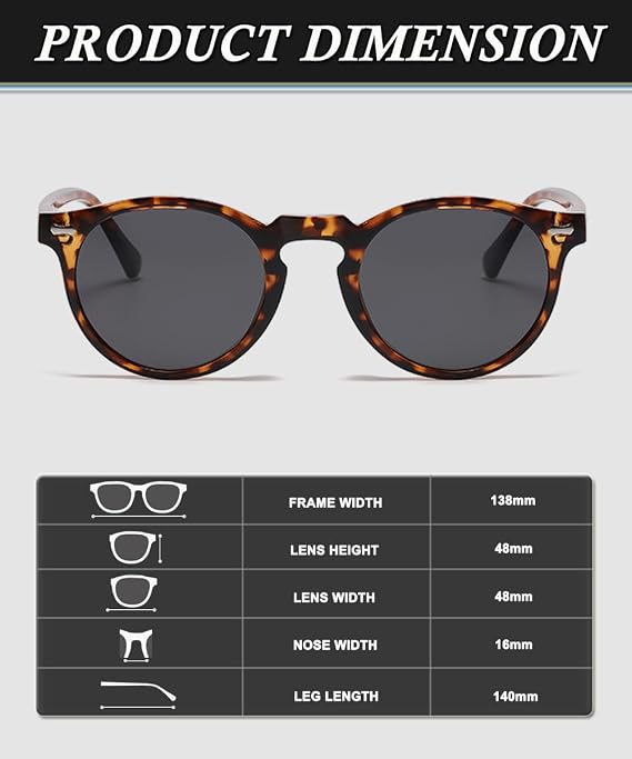 Polarised Round Sunglasses Women Men Retro Classic Acetate Frame Sunglasses UV400 Protection