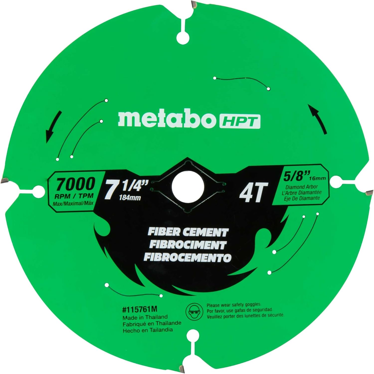 Metabo HPT Circular Saw Fiber Cement Blade, 7-1/4-Inch, 4-Tooth, Industrial High Performance Tungsten Carbide, PTFE Coating, Laser-Cut Expansion Slots, 115761M