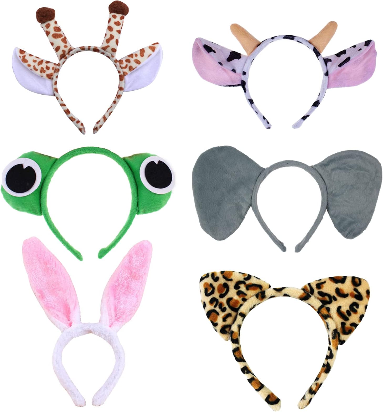 6 Pack Animal Ears Headbands for Party Favor Kid Toddlers Adult Jungle Zoo Birthday Cosplay Party Decorations Favors Supplies Halloween