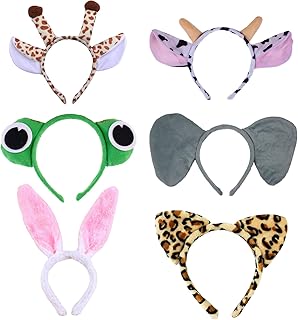 6 Pack Animal Ears Headbands for Party Favor Kid Toddlers Adult Jungle Zoo Birthday Cosplay Party Decorations Favors Supplies Halloween
