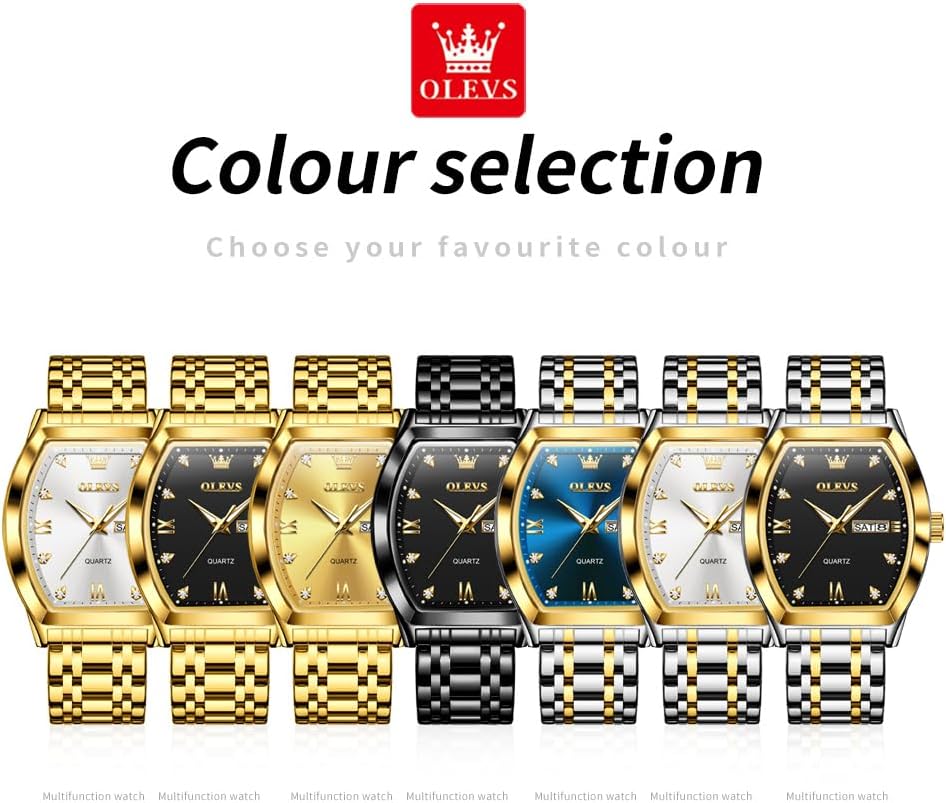 OLEVS Men Watches Square Business Dress Diamond Analog Quartz Date Luxury Watch for Men Casual Stainless Steel Waterproof Luminous Wrist Watch