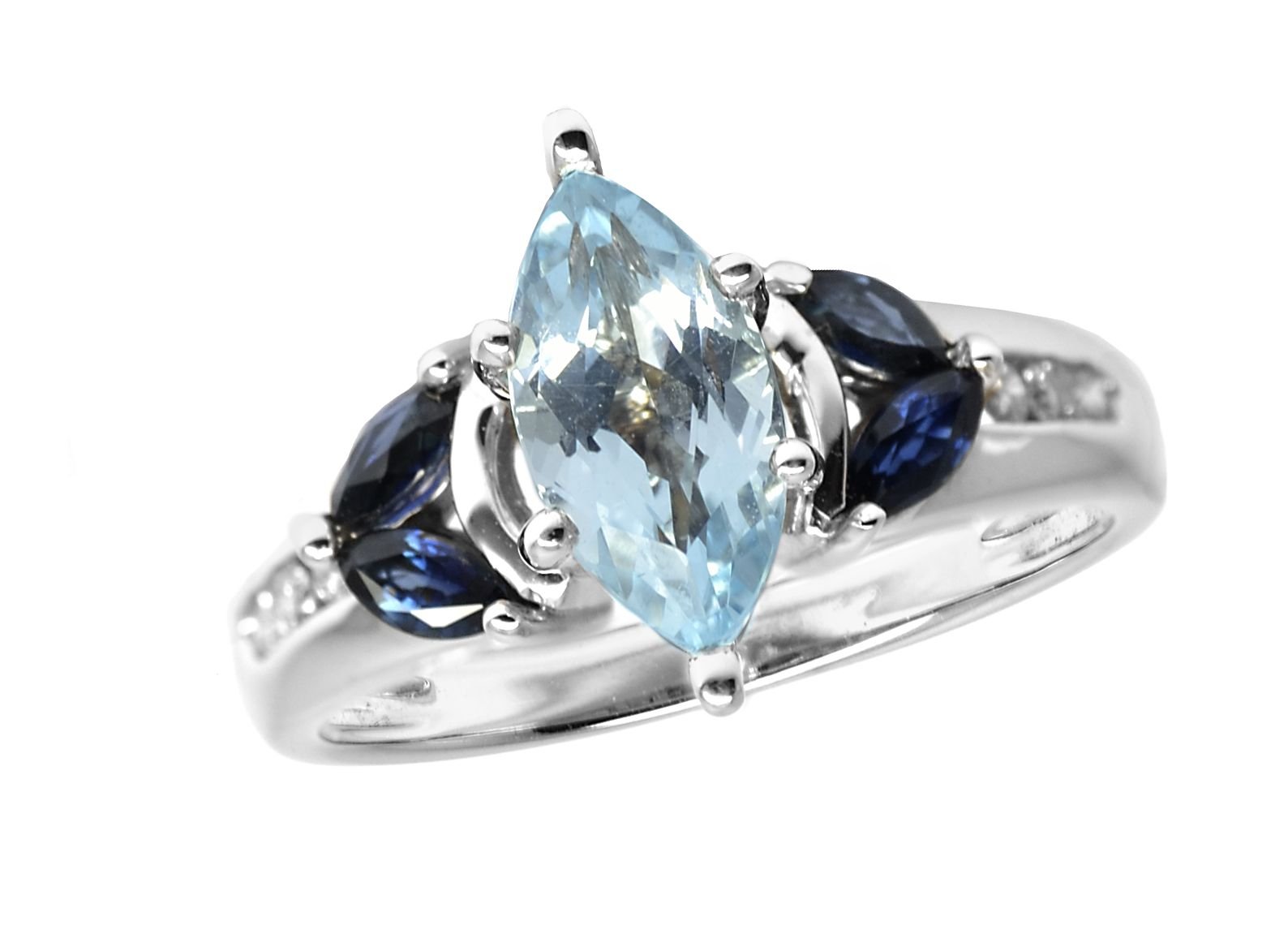 AFJewels 14K White Gold Genuine Blue Topaz Created Sapphire Ring