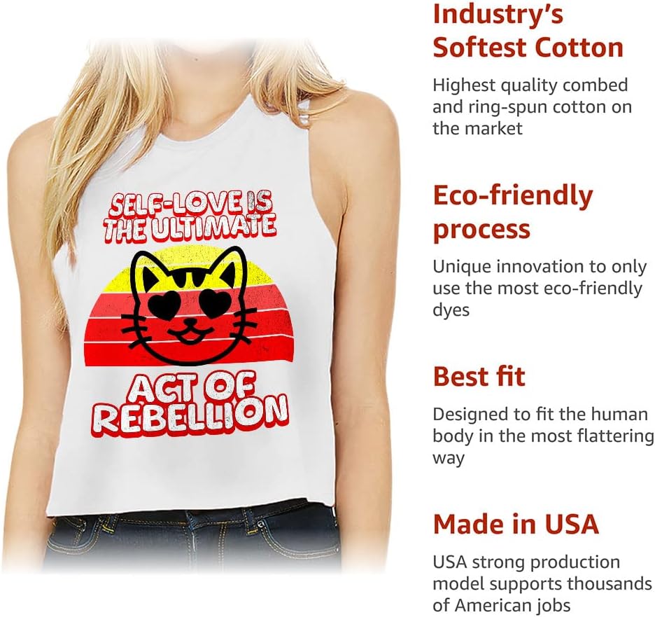 Self-Love Racerback Cropped Tank - Cat Face Women's Tank - Funny Tank Top