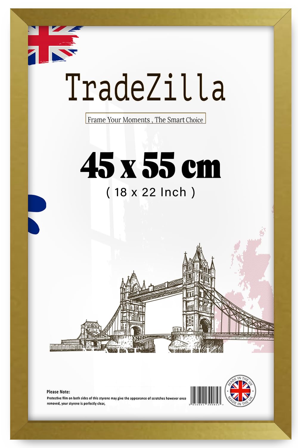 TradeZilla | Poster Frame 1' 6" x 1' 10" for Artwork - Gold 18" x 22" Handmade Ideal for Home Office & Living Room Décor (45 x 55 CM) [ Gold ]