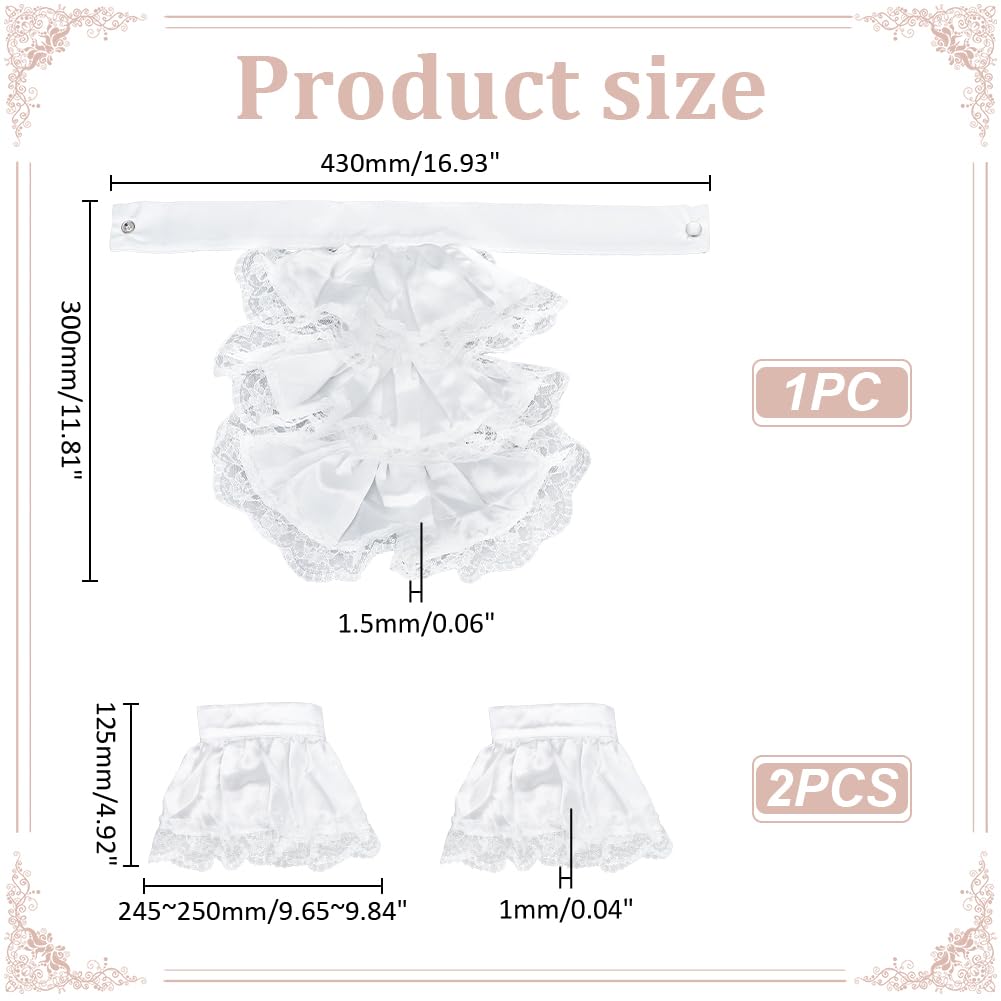 CRAFTYMELODY Victorian Lace Jabot Cuffs Set White Colonial Lace Jabot Cuffs Collars Victorian Steampunk Chiffon Neck Ruff Collar Floral Ruffled Costume Accessories for Halloween Cosplay Party - Image 2