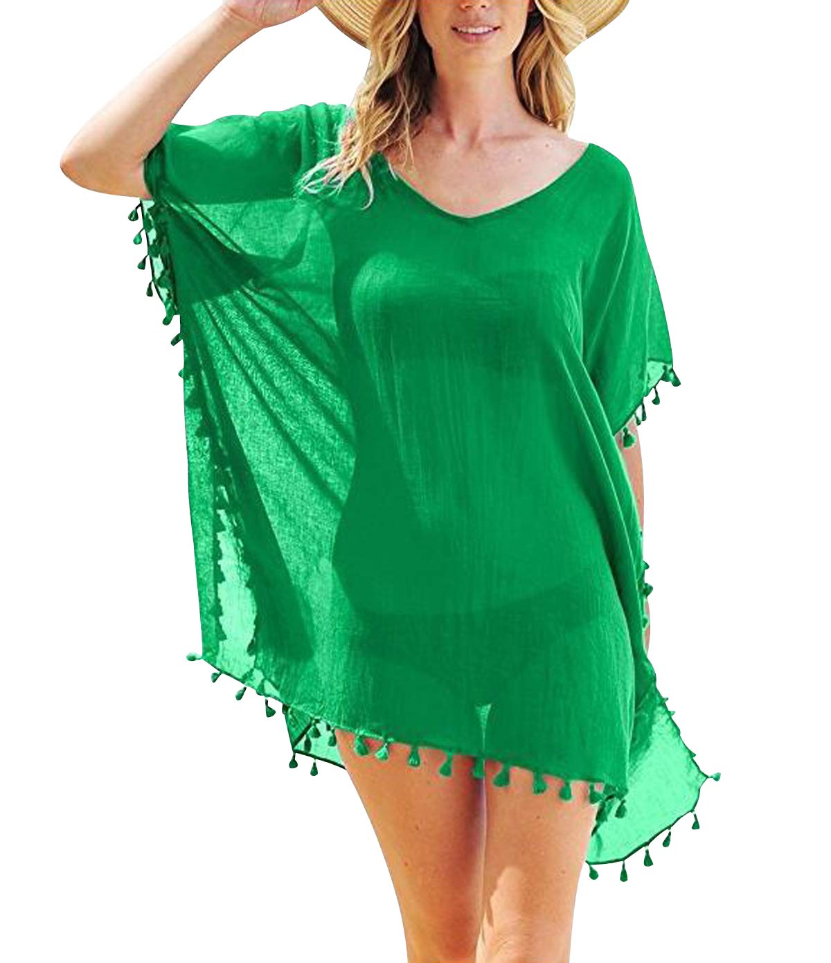 Pengniao Vestidos de Playa Pareos Playeros Cuello V Boho Vestido Playa Mujer Kaftan Camisolas Caftanes Bluson Tunica Blusas Playa Piscina Playero Ropa de Playa Mujer Bikini Cover Up Tunicas Playera Camisola