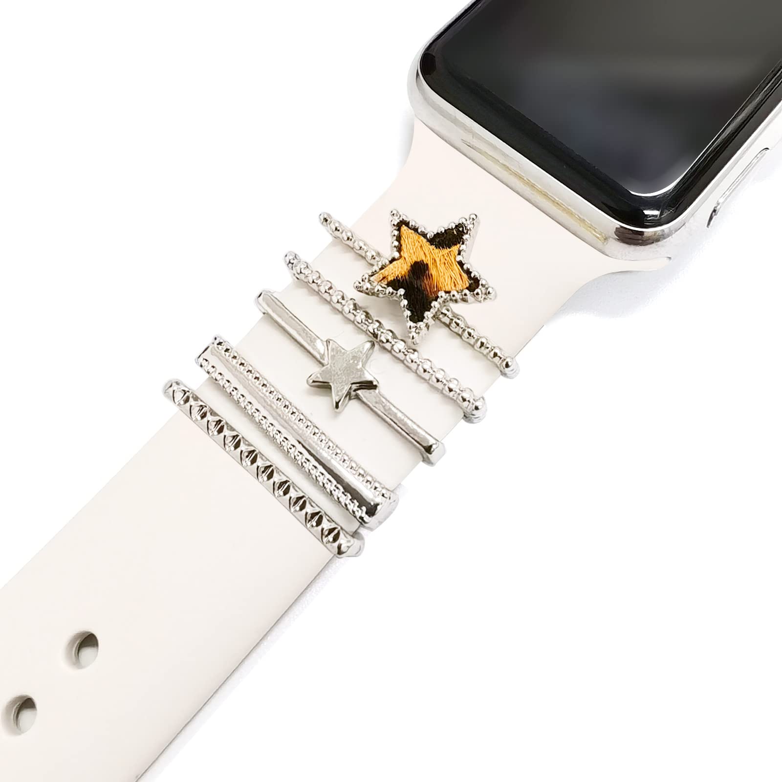5 Ciondoli Per Apple Watch Band 41 Mm 45 Mm 40 Mm 44 Mm Donne, Diamante+Gioielli In Metallo Anelli Decorativi Per Iwatch Serie 8 7 6 5 4 3 Se,Galaxy Watch 5/Pro/4, Cinturino In Pelle/Silicone Accessori Per Charm-image