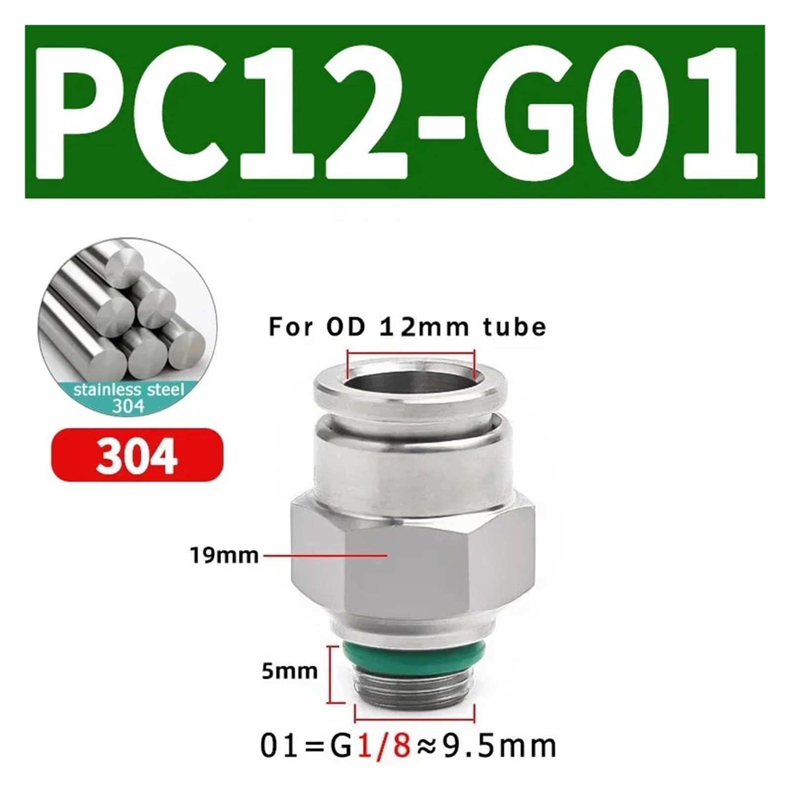 10/50/200 Uds conector de manguera neumática 304 conector de tubo de aire de PC de acero inoxidable M5 1/8 1/4 3/8 1/2(PC12-G01,50 PCS)