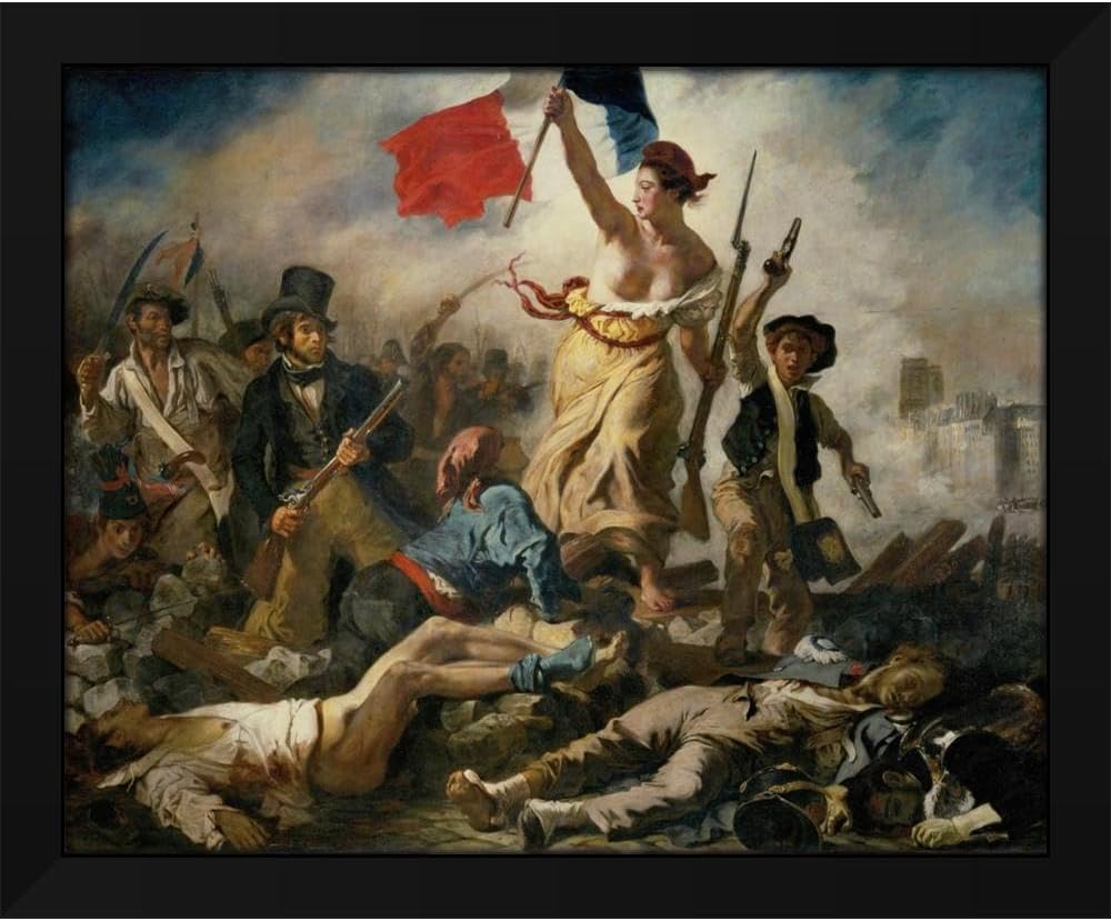 Eugène Delacroix 18x15 Black Modern Framed Art Print Titled: Liberty Leading the People (1830)