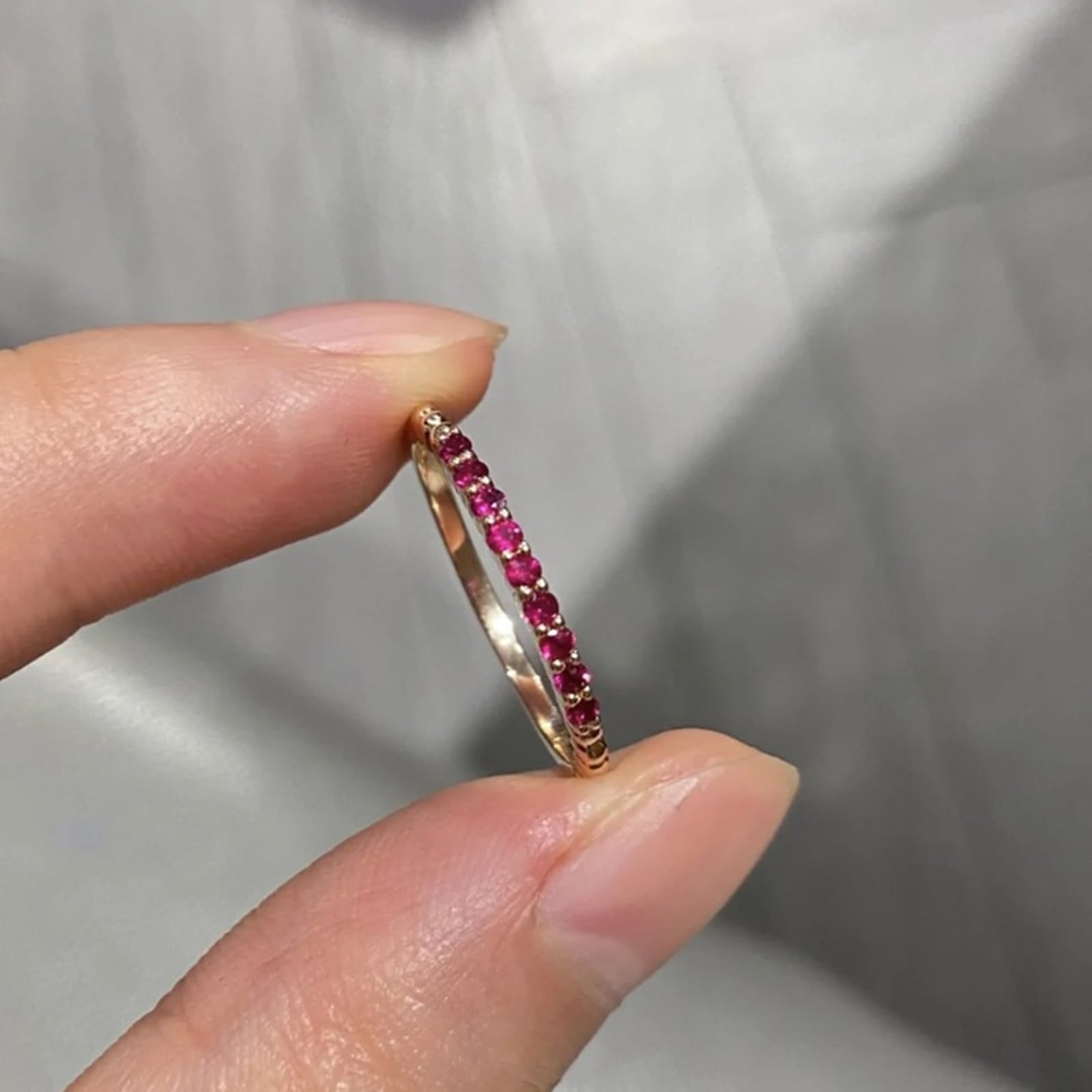 Anillo de boda para mujer, oro rosa, rubí, oro real, alianzas de media eternidad para mujeres