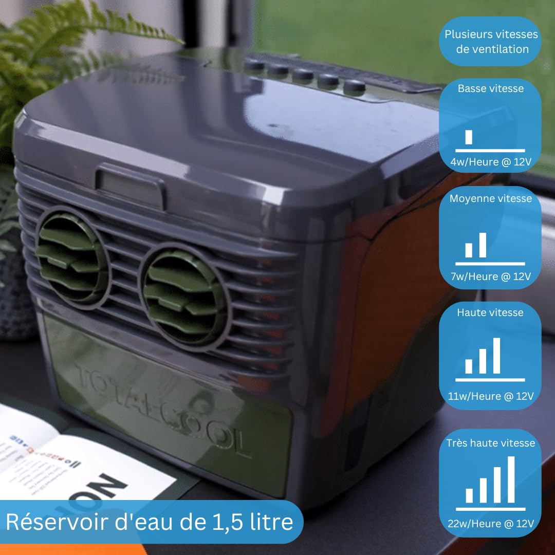 TOTALCOOL 3000 - REFROIDISSEUR D'AIR ÉVAPORATIF PORTABLE 12V / 24V / AC - CARAVANE - CAMPING-CAR - NAVIGATION