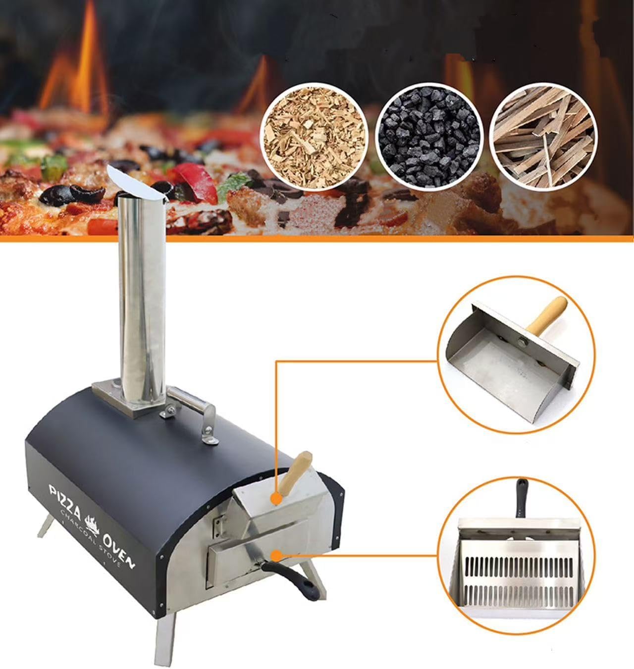Stainless steel outdoor pizza oven, portable folding camping charcoal barbecue oven, pizza oven 14-inch ceramic oven