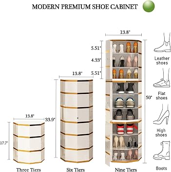360 Rotating Shoe Rack with Adsorption Doors,Round Shoe Rack Tower Metal Shoe Organizer Storage,White Spinning Shoe Stand Modern Tall Shoe Cabinet for Entryway Closet Corner(9 Tiers, White)
