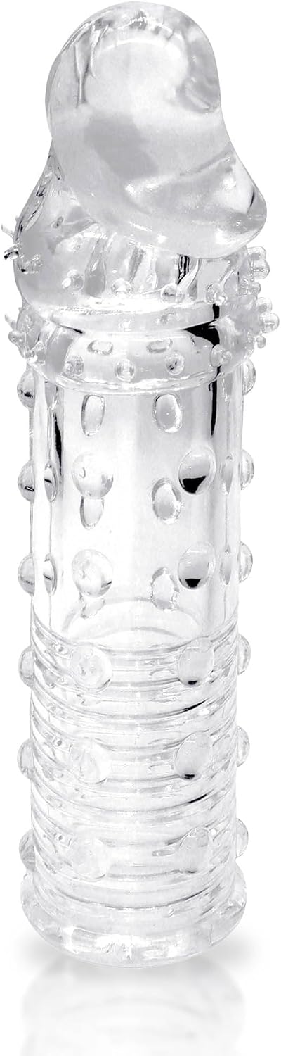 Adam & Eve Penis Sleeve, Textured Design, Stretchy Secure Fit, Clear, 6"