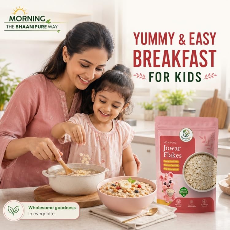 Image of Jowar Flakes, 100g Gluten-Free Sorghum Flakes | High Fiber Vegan Breakfast Cereal (Jowar Flakes, 100gm)
