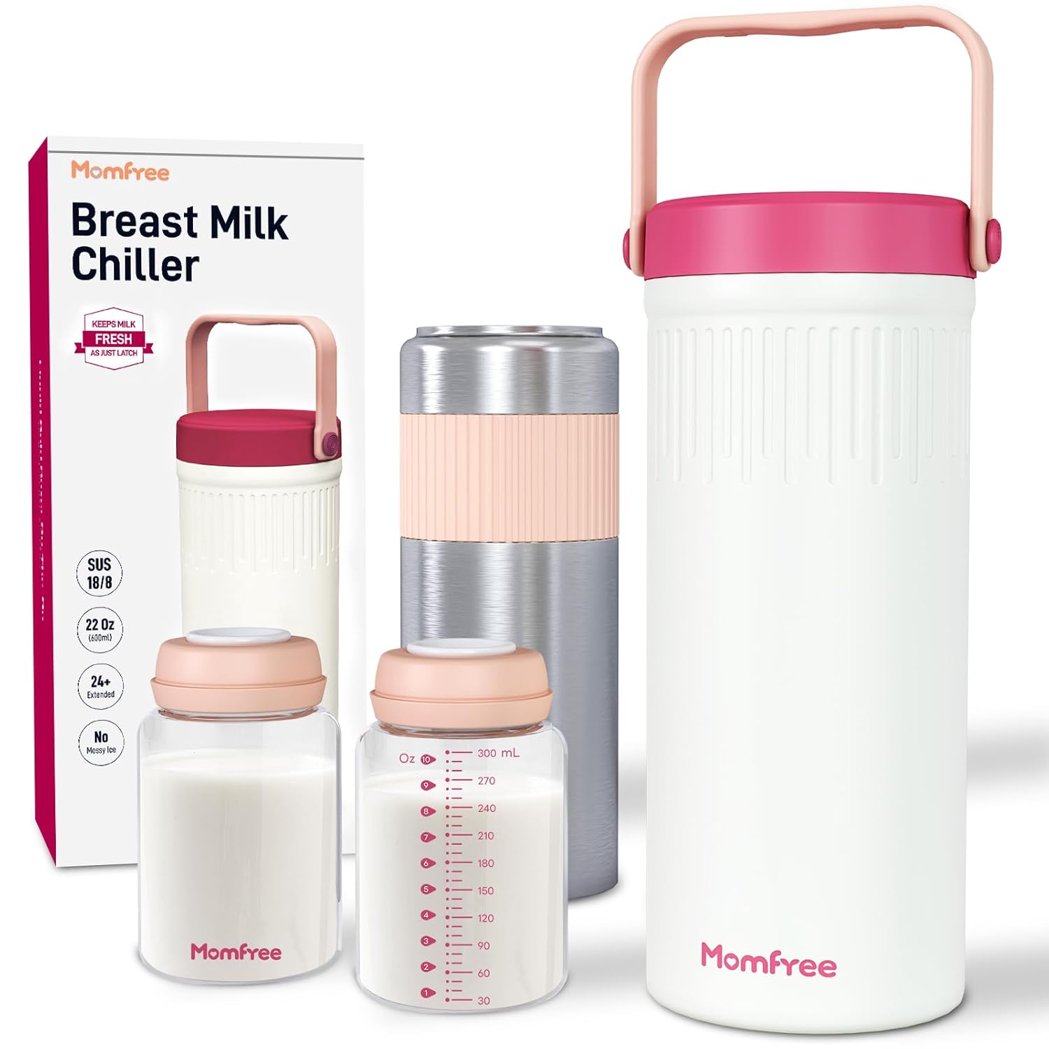 22oz Portable Breast Milk Cooler for Breastmilk Storage, Liquid Gold Saver 360° Cooling Keeps Milk Fresh for 24 Hours, Larger Capacity Breastmilk Chiller with 2pcs Bottles for Outdoor Mom