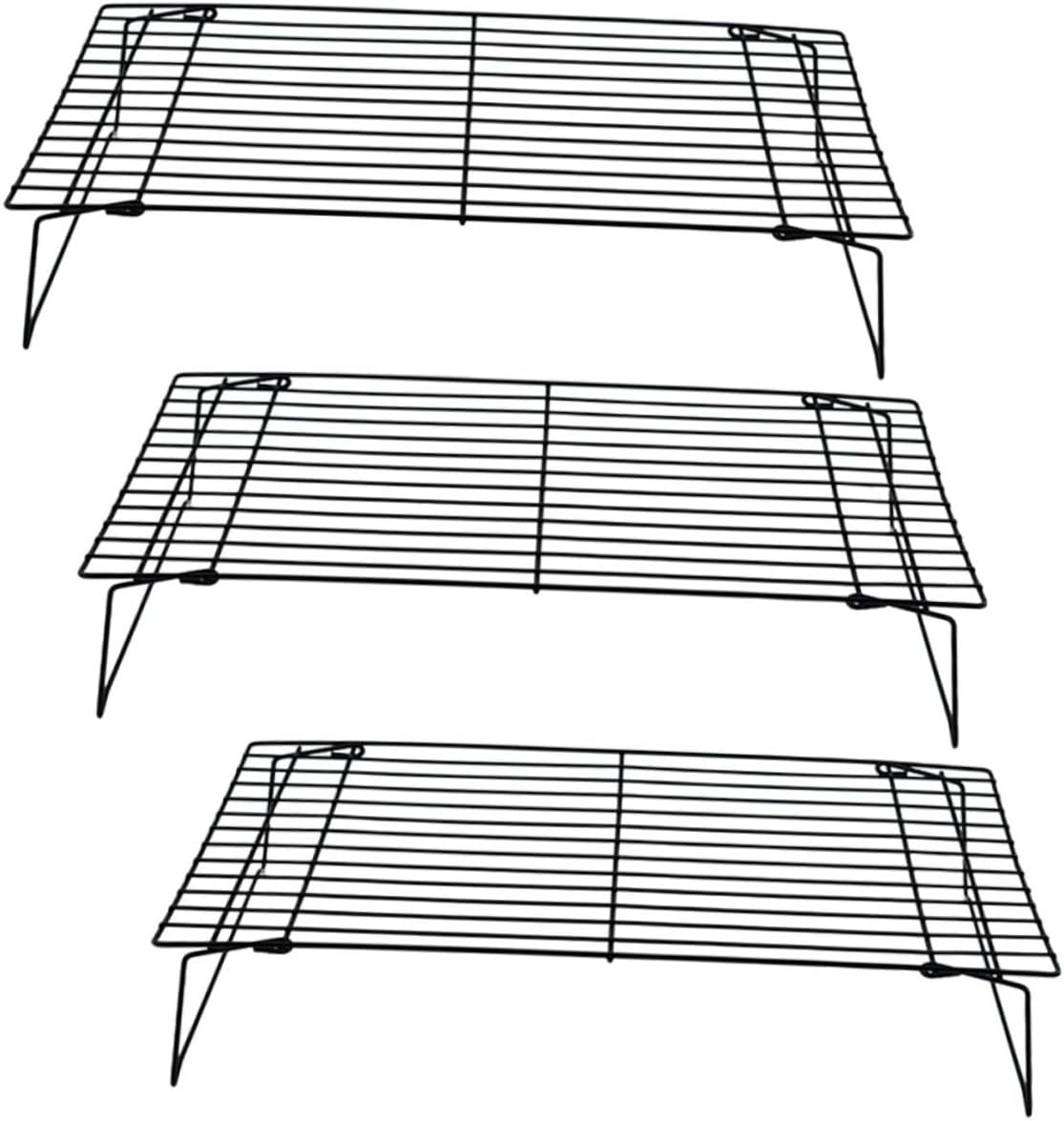 Ciieeo Large Foldable Non-Stick Cooling Rack Set 3Pcs Carbon Steel Baking Rack for Cookies and Bread Wear-Resistant Kitchen Supplies for Household Baking and Grilling