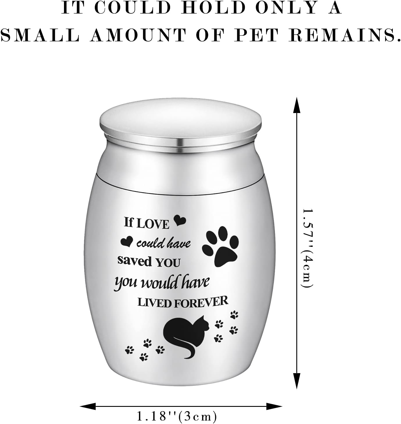 Small Cat Urn for Ashes 1.57 Inches Tiny Cremation Urn Mini Pet Paw Keepsake Stainless Steel Mini Urn for Cat Ashes Holder image 3