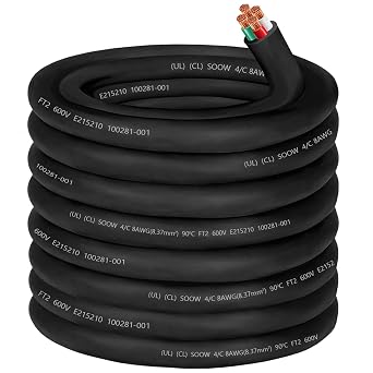 50ft 8/4 SOOW Cable Portable Power Cable,40 amp 8/4 SO Cord SOOW Wire | 600V 4 Conductor 8 Gauge Wire Extension Cord for Generator,Motor Leads,NEMA L14-50R EV Charger,RV Shore Power,Industrial