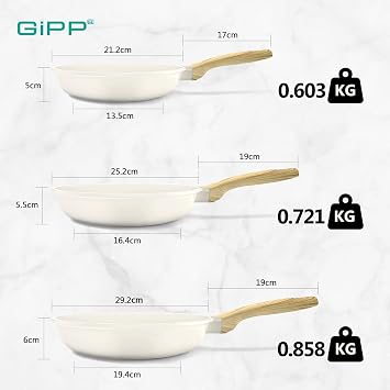 GiPP Nonstick Skillet Frying Pan,Granite Non Stick Pans,Omelette Pan with Heat-Resistant Handle,Compatible with All Stovetops,PFOA Free(White, 20+24+28cm)