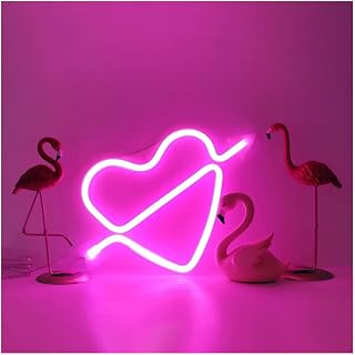 Luz de neón LED Letrero de neón en forma de corazón con letras de colores para iluminación interior, decoración colgante de pared(Rosado)