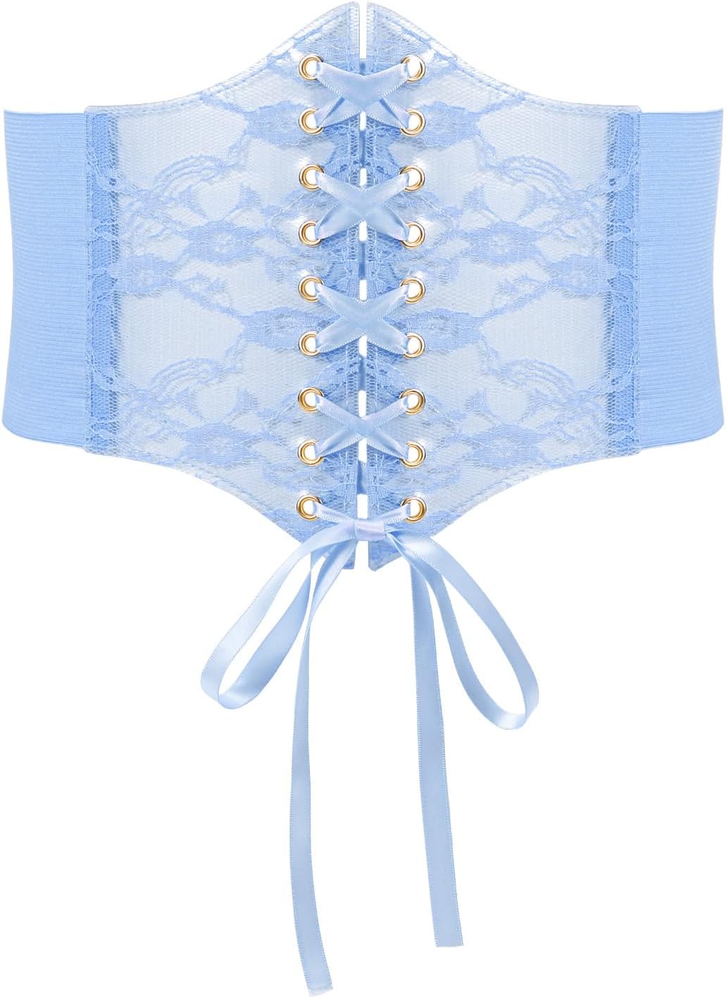 WHIPPY Women Lace-up Corset Waist Belt Transparent PVC Lace Crochet Petal Elastic Wide Belt for Dress