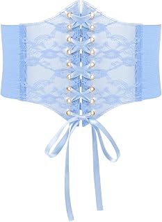 WHIPPY Women Lace-up Corset Waist Belt Transparent PVC Lace Crochet Petal Elastic Wide Belt for Dress