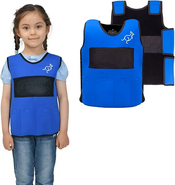 Ted Kangaroo Weighted Vest for Kids Sensory Compression Vest Deep Pressure Comfort (Blue)