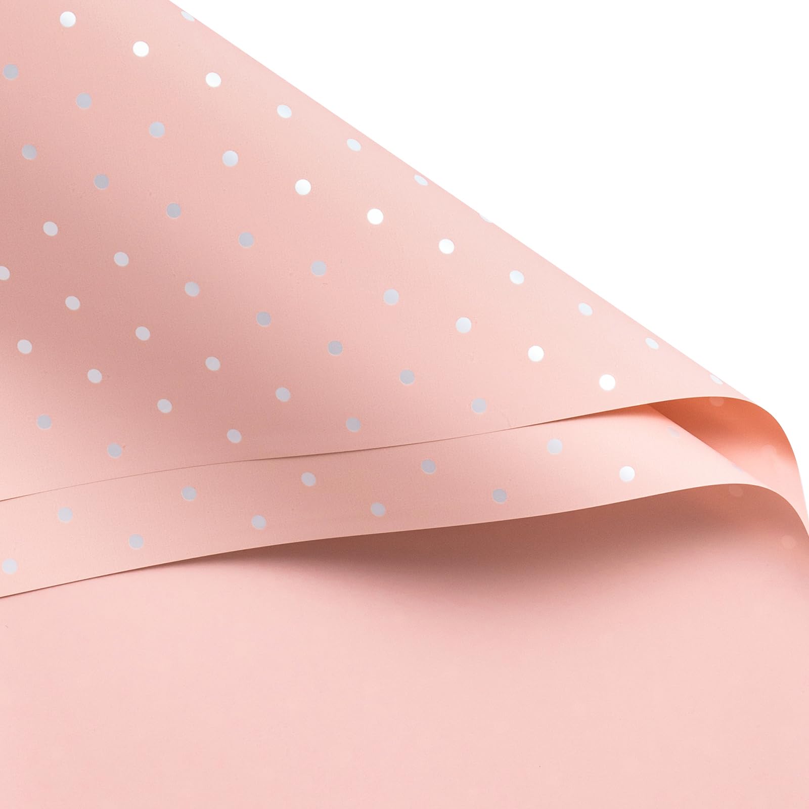 WRAPAHOLIC Premium Polka Dot Printed Flower Wrapping Paper 20 Sheets - Waterproof Floral Bouquet Packing Paper - For Wedding, Birthday DIY Craft etc. - 22.5 x 22.5 Inch - Pink