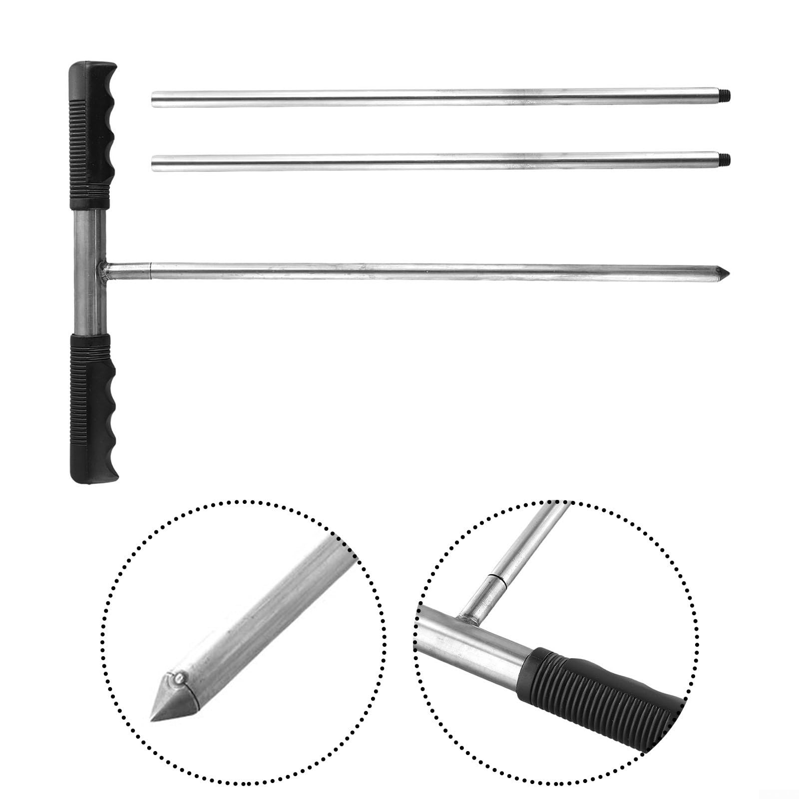 Tige de sonde de sol en acier inoxydable, réglable de 81,3 à 122 cm, outil de localisation de fosse septique pour trouver des tuyaux souterrains, détecteur de métaux robustes pour le jardinage et