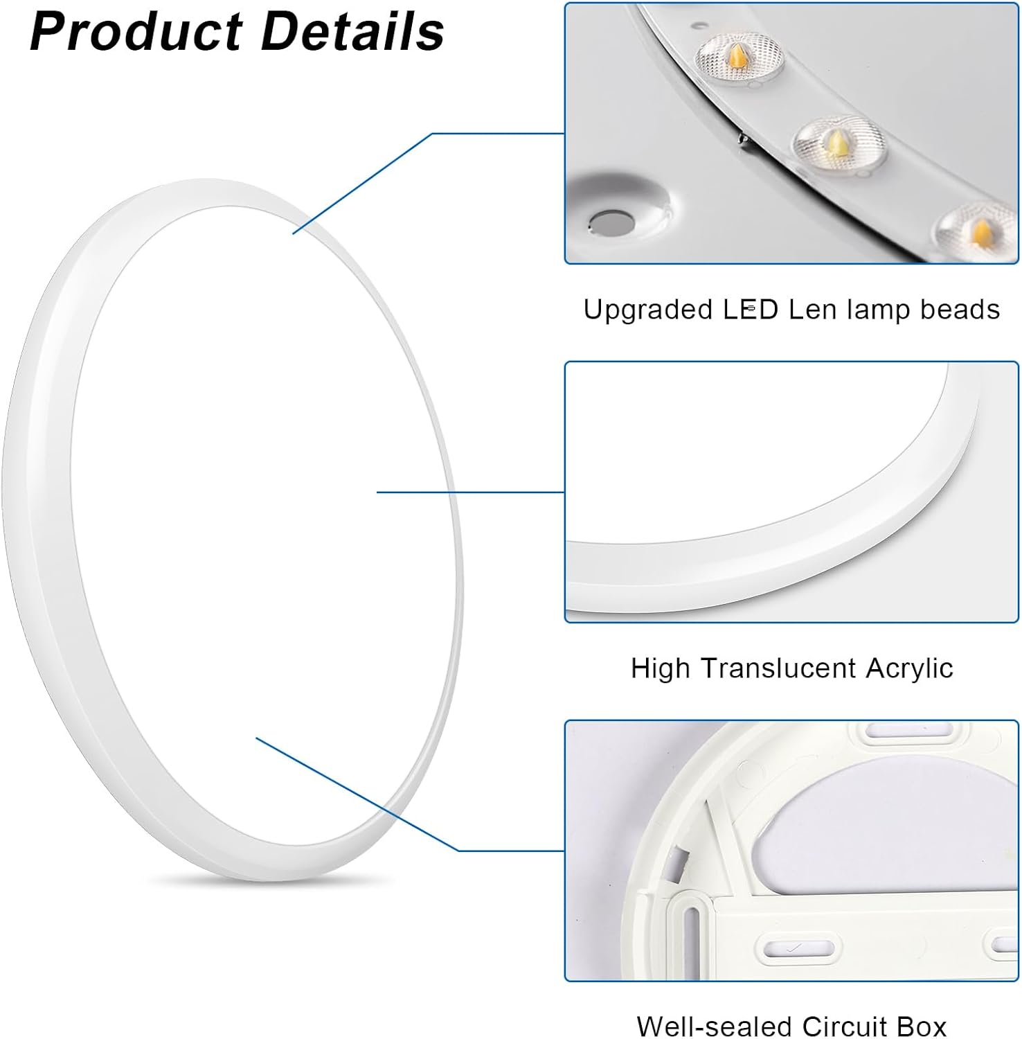 2 Pack 12 Inch Round LED Ceiling Light Fixture, 24W 6500K Cool White Outdoor/Indoor LED Ceiling Light IP54 Waterproof Ceiling Lamp for Porch, Hallway, Bathroom, Living Room, Laundry, Bedroom