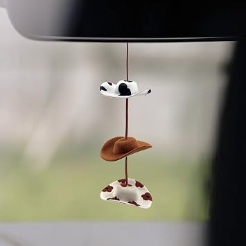 Cowboy Hat Car Charm for Rear View Mirror,Western Cowboy Accessories for Women, Cute Cow Print Ornament for Country Women Gifts, Truck Decor, Universal Auto Interior Accessories 3 Cowboy Hats