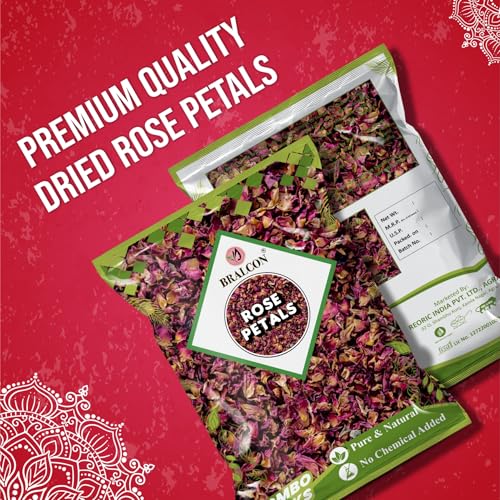 Image of BRALCON Rose Petals 100 gm | 100% Pure & Natural Sun Dried Rose Flowers Petal (Gulab Patti) | Edible for Herbal Tea /Hair & Skin Care /Toppings for Indian Sweets /Boost Immunity