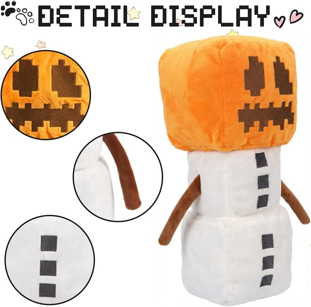 Mycraft Plushies Pixel-Style Game Basic Plush Mineworld Character Soft Toy, Video Game-Inspired Collectible Plushies (Snow Golem)