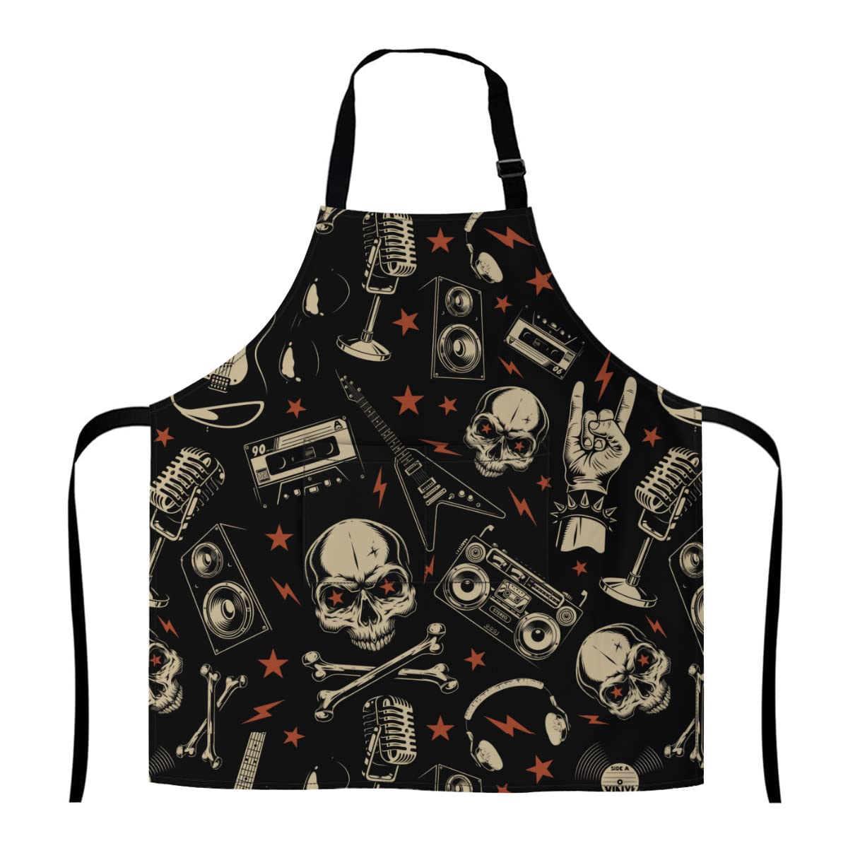 874 Unisex Apron 55 Bbq Apron, Retro Heavy Metal Rock Repeat Pattern Apron Waterproof Artist Apron Personalised Cooking Apron For Baking Kitchen Artist