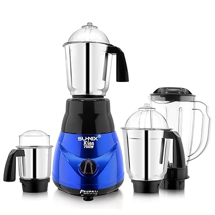 Su-mix New Model Traditional KIAA 750-Watts Mixer Grinder with 3 Stainless Steel Jars and 1 ABS Juicer Jar (Dry Jar, Chutney Jar, Liquid, Juicer Jar) Blue-Black