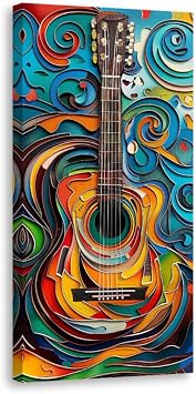 QIXIANG Guitar Canvas Wall Art Music Painting Wall Decor Musical Instrument Pictures Prints Rock Theme Poster Boy Bedroom Decor FramedBrown,18L x 36W