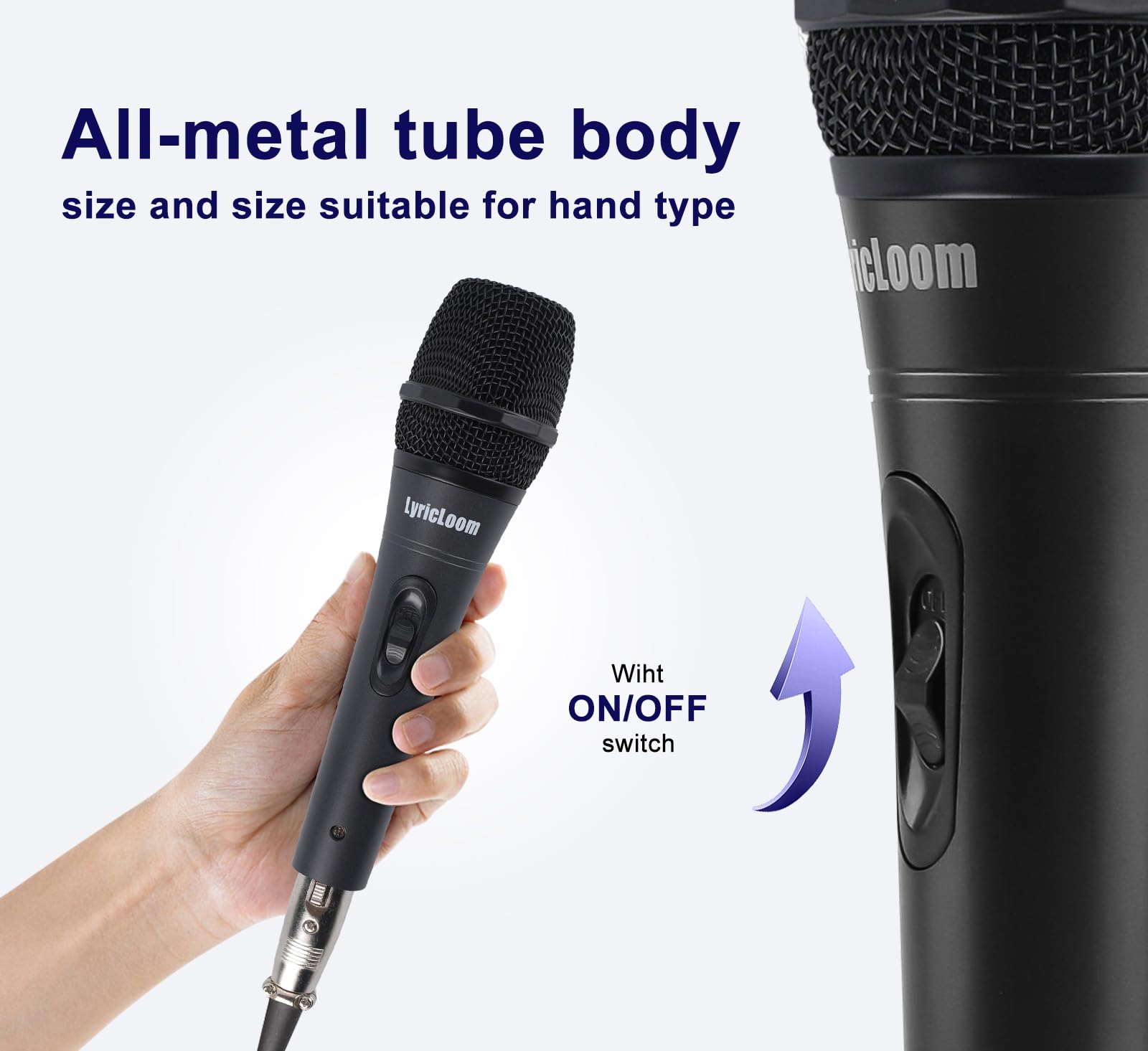 LyricLoom Professionelles XLR-Mikrofon Wired Set, Metall Gesang Dynamisches Mikrofon mit 16,4 XLR Stecker auf XLR Buchse Kabel, Mic mit Schalter Set.Schnurmikrofon für Karaoke, Lautsprecher, Singen,