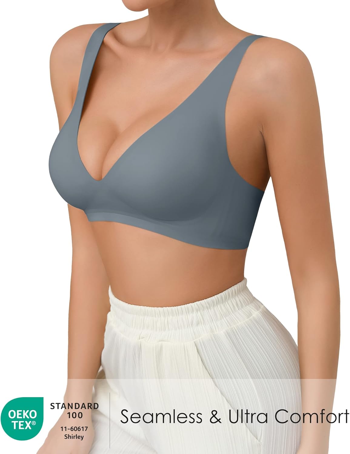 SHARICCA Pro Seamless Bra for Women Deep V Neck Wirefree Bra Adjustable Strap Comfort Sleep Bra Removable Padded Bralette - Image 2