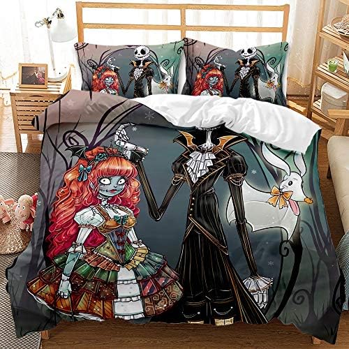 CHAOSE-UKB The Nightmare Before Christmas Set 3 Pieces Double Duvet Cover 135x200cm + 2 Pillowcases 50x75cm, Double Duvet Cover In Breathable Microfiber (Style 02,Double(200x200cm))
