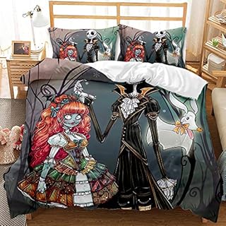 CHAOSE-UKB The Nightmare Before Christmas Set 3 Pieces Double Duvet Cover 135x200cm + 2 Pillowcases 50x75cm, Double Duvet Cover In Breathable Microfiber (Style 02,Double(200x200cm))