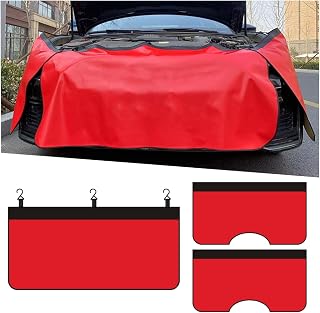 3PCS Car Fender Covers, PU Leather Mechanic Magnetic Vehicle Fenders Protector with Hooks, Anti Scratch Protective Mat Pad for Repair Automotive Work, Universal for SUV, Sedan, Truck (Red)