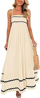 Women's 2025 Summer Flowy Maxi Dress Casual Sleeveless Spaghetti Strap Ruffle Beach Long Dresses