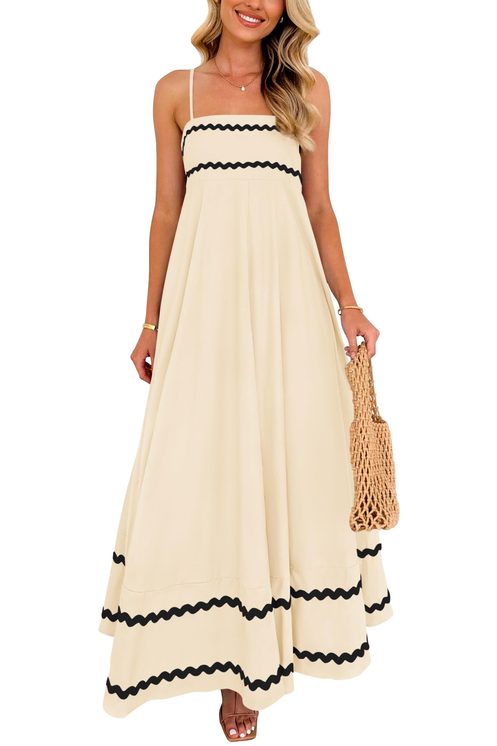 PRETTYGARDEN Women's 2026 Summer Flowy Maxi Dress Casual Sleeveless Spaghetti Strap Ruffle Beach Long Dresses