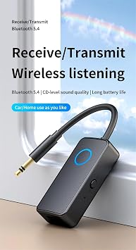 Coverzone Bluetooth 5.4 Ses Alıcı & Verici – 2’si 1 Arada AUX Adaptör, 3.5mm Jak, USB-C Şarj, 15m Kablosuz Menzil, 180mAh Batarya, Araç & Ev Hoparlör için Kablosuz Müzik Adaptörü | M30