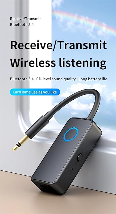 Coverzone Bluetooth 5.4 Ses Alıcı & Verici – 2’si 1 Arada AUX Adaptör, 3.5mm Jak, USB-C Şarj, 15m Kablosuz Menzil, 180mAh Batarya, Araç & Ev Hoparlör için Kablosuz Müzik Adaptörü | M30