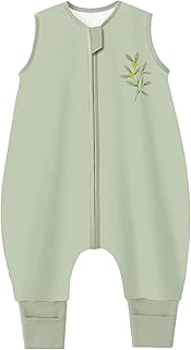 Chilsuessy Baby Schlafsack mit Füßen 1 Tog Kinder Sommer Schlafsack mit Beinen 100% Baumwolle Schlafstrampler für Jungen Mädchen, 1 Tog/Grün, 70cm/Baby Höhe 80-90cm