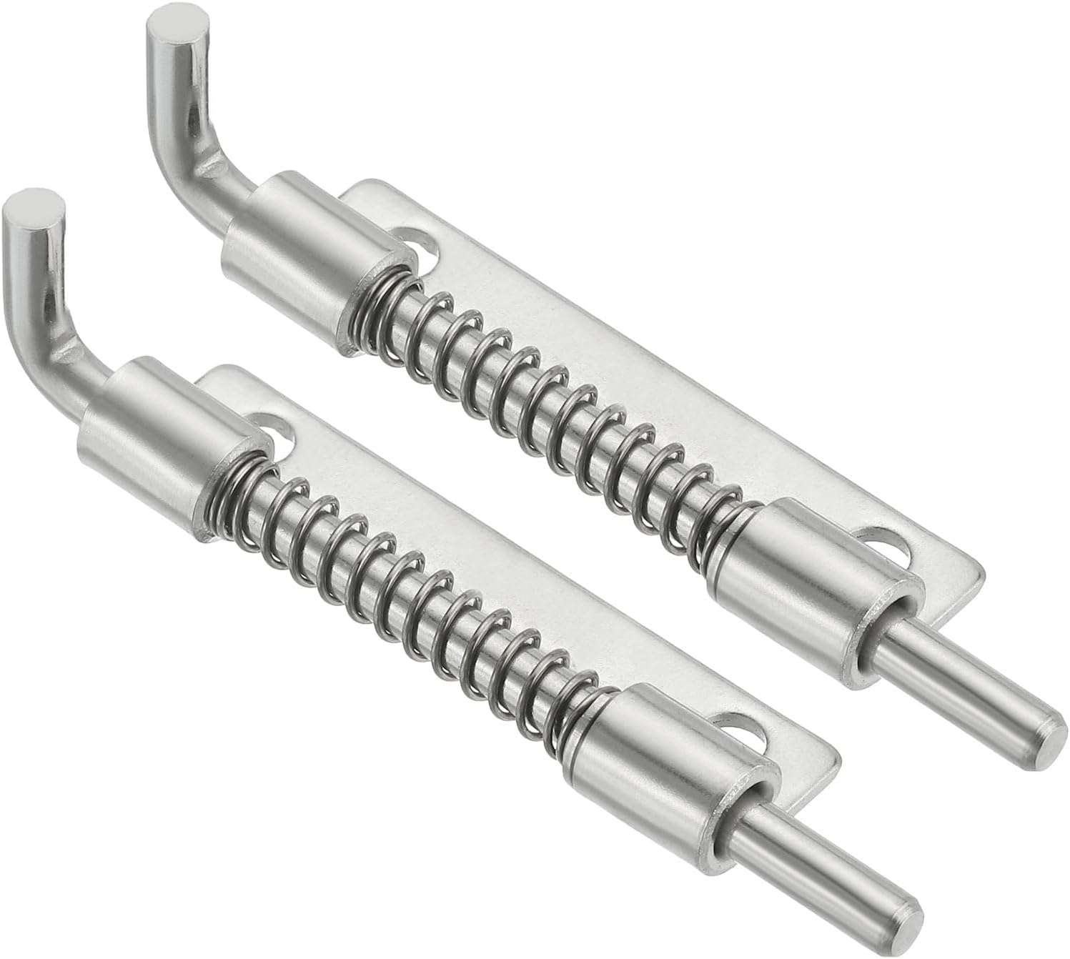 sourcing map Spring Loaded Latch Pin 3.35 x 0.69 Inches, Right Spring Loaded Barrel Bolt for Cabinets Trailer Doors Chests Gate Stainless Steel Silver Pack of 2