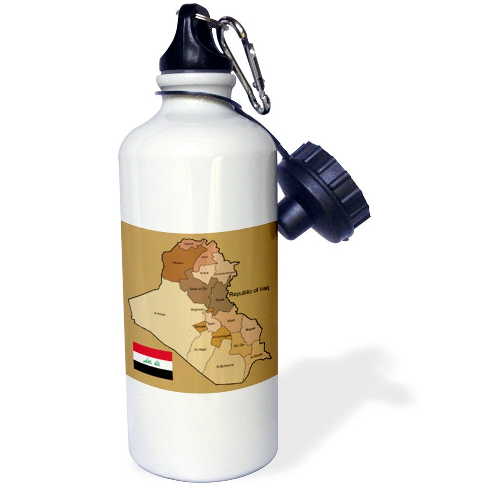 3dRose Iraq Map & Flag Water Bottle - 21 Oz Stainless Steel, Political Map With Provinces, White